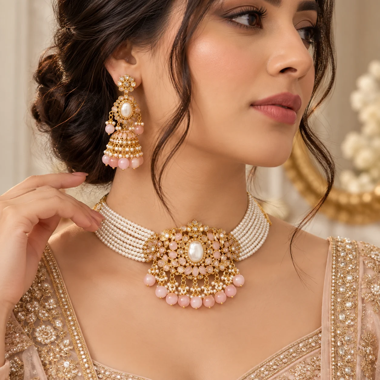 Emerald Pearl Bridal Choker Set - Image 7