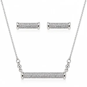 Crystal Bar Silver Necklace & Earrings Set