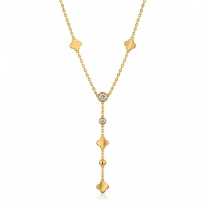 Golden Clover Drop Crystal Necklace