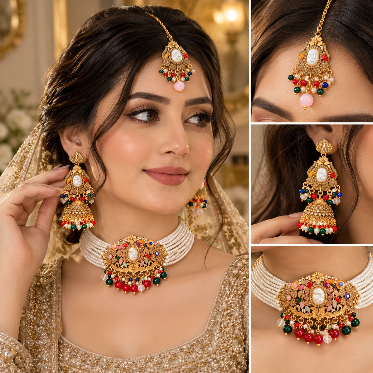Emerald Pearl Bridal Choker Set - Image 5