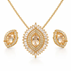 Radiant Halo Crystal Necklace & Earrings Set
