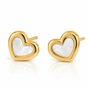 Mother-of-Pearl Heart Gold Stud Earrings