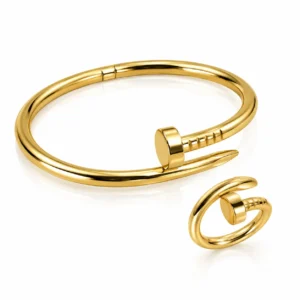 Modern Nail Wrap Gold Bracelet & Ring Set