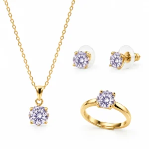 Classic Solitaire Crystal Jewelry Set – Gold Tone