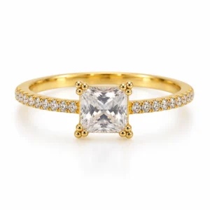 Princess-Cut Solitaire Pavé Gold Ring