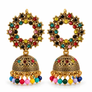 Multicolor Antique Gold Jhumka Earrings