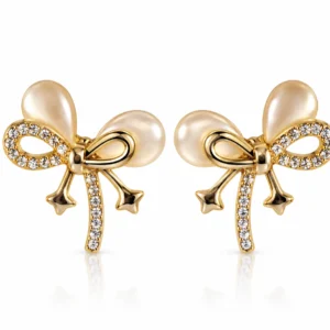 Crystal Bow Pearl Earrings
