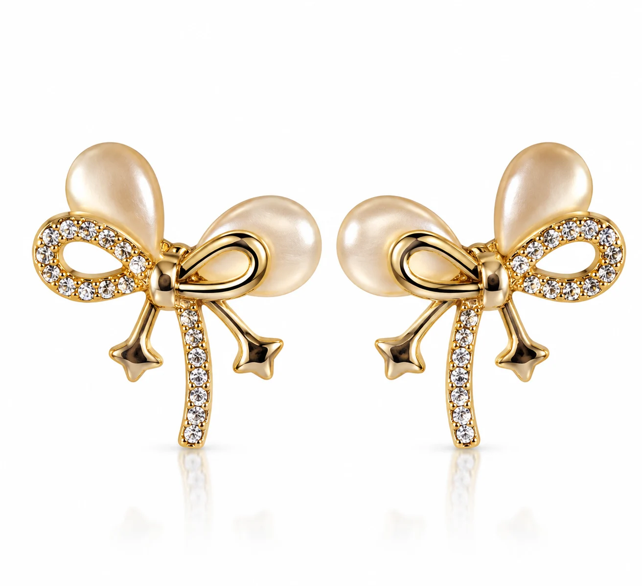 Crystal Bow Pearl Earrings