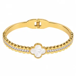 Mother-of-Pearl Clover Crystal Bangle