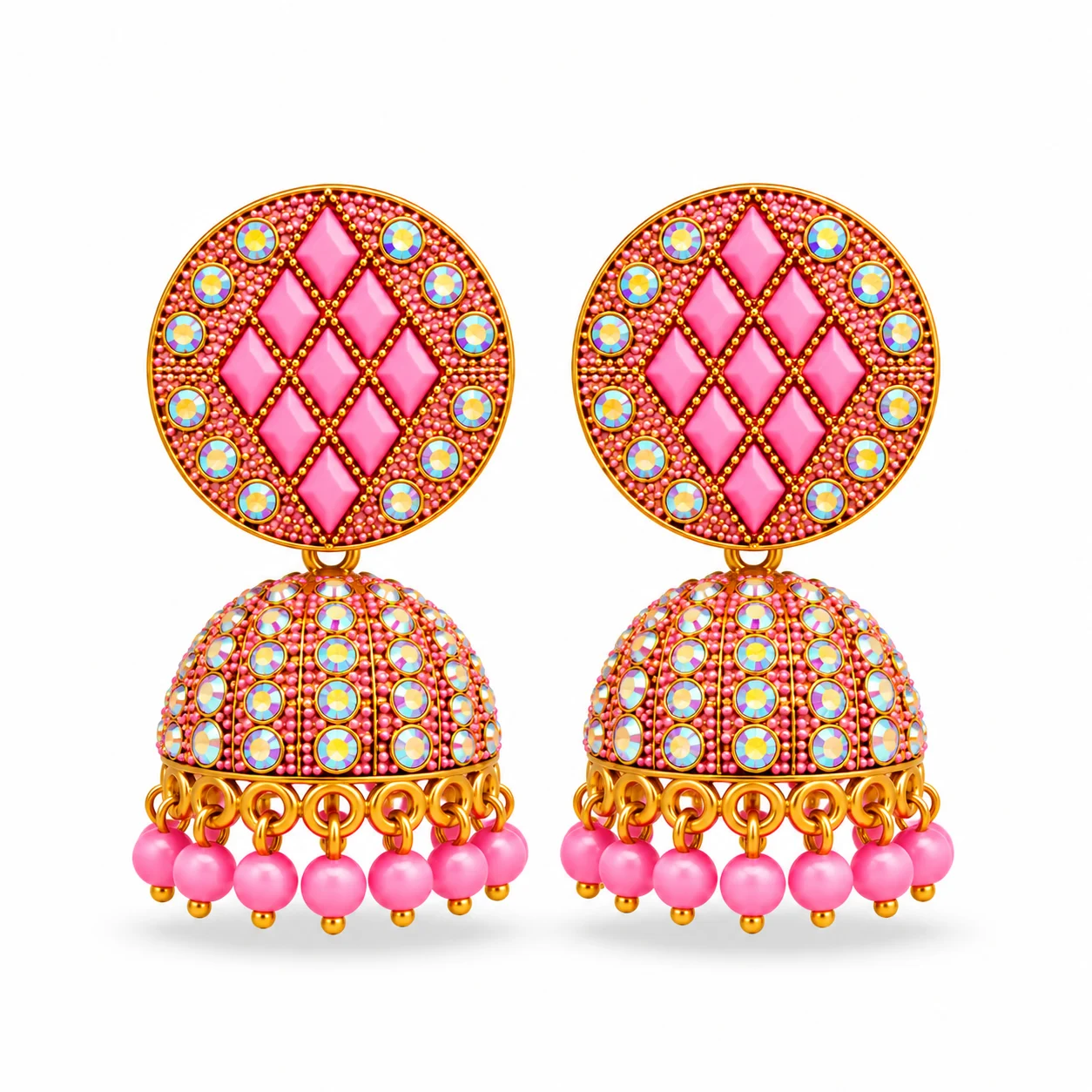 Traditional Stone-Studded Jhumka Earrings - Image 2