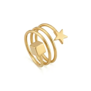 Cube & Star Triple Band Ring
