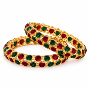 Gold-Tone Double-Row Red & Green Crystal Bangles