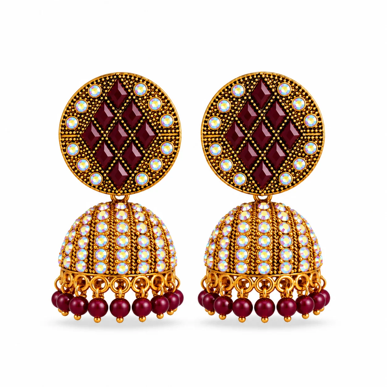 Traditional Stone-Studded Jhumka Earrings - Image 3