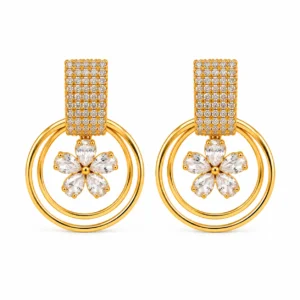Double Hoop Floral Crystal Drop Earrings