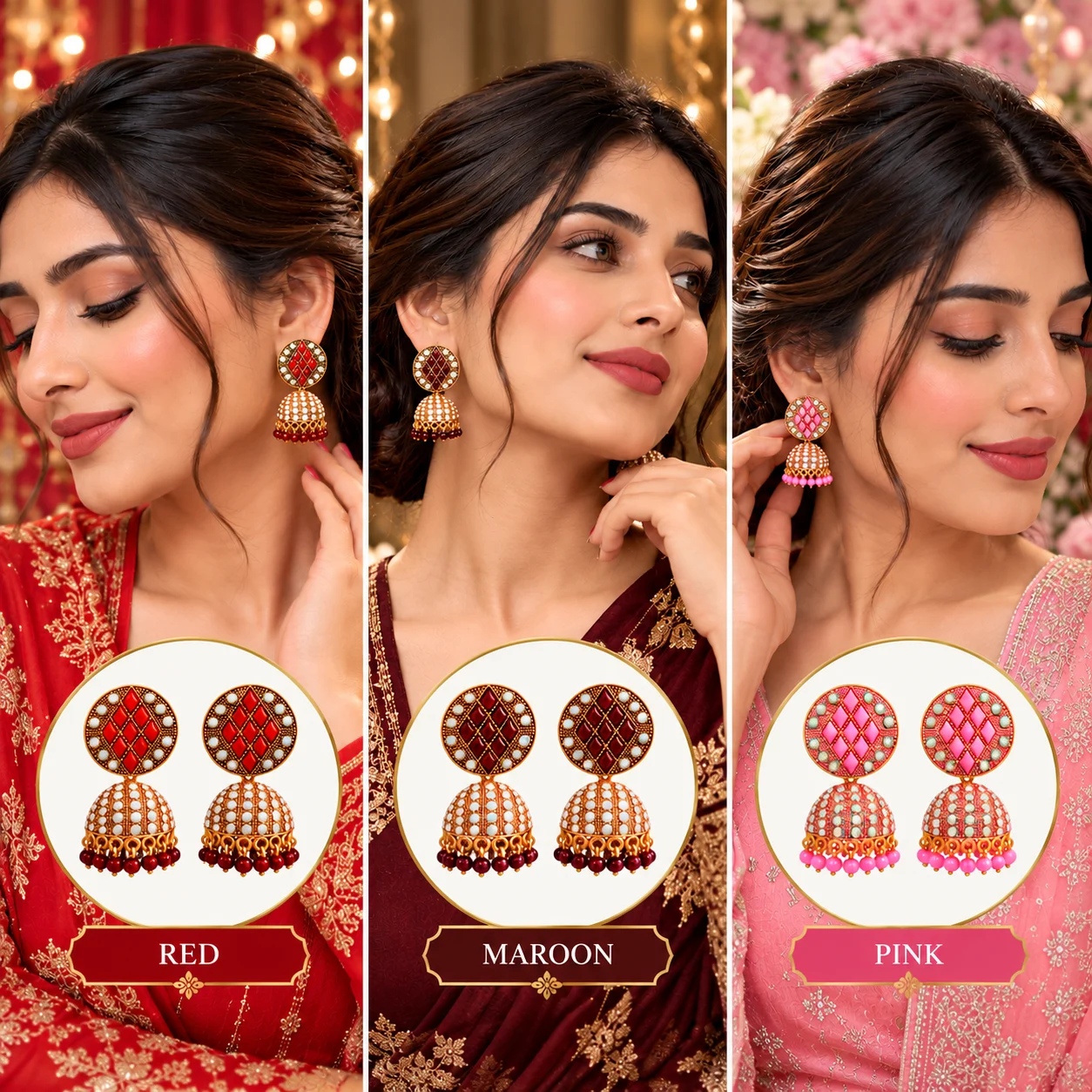 Traditional Stone-Studded Jhumka Earrings - Image 5