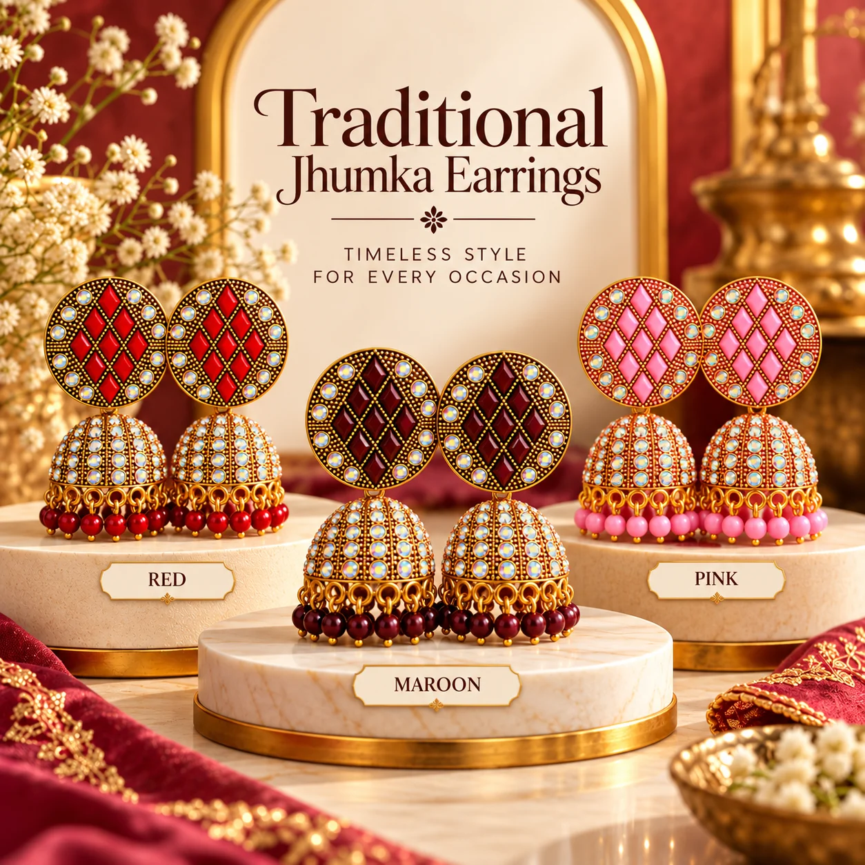 Traditional Stone-Studded Jhumka Earrings - Image 4