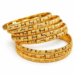 Intricate Diamond-Cut Gold Design Bangles