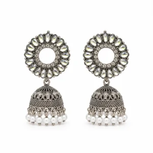 Antique Silver Pearl Jhumka Earrings