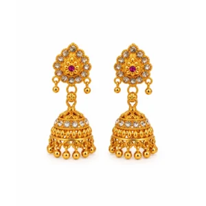 Traditional Jhumka Earrings with Pink Centre Stone
